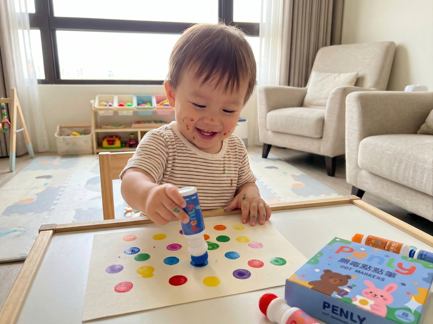 1.5歲寶寶使用PENLY無毒點點筆畫畫