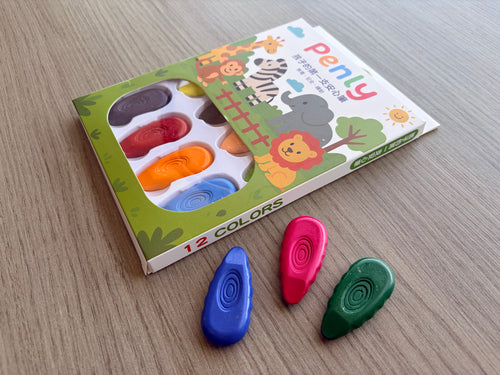 PENLY 水滴造型無毒蠟筆 12色入組｜台灣製造 SGS認證兒童蠟筆