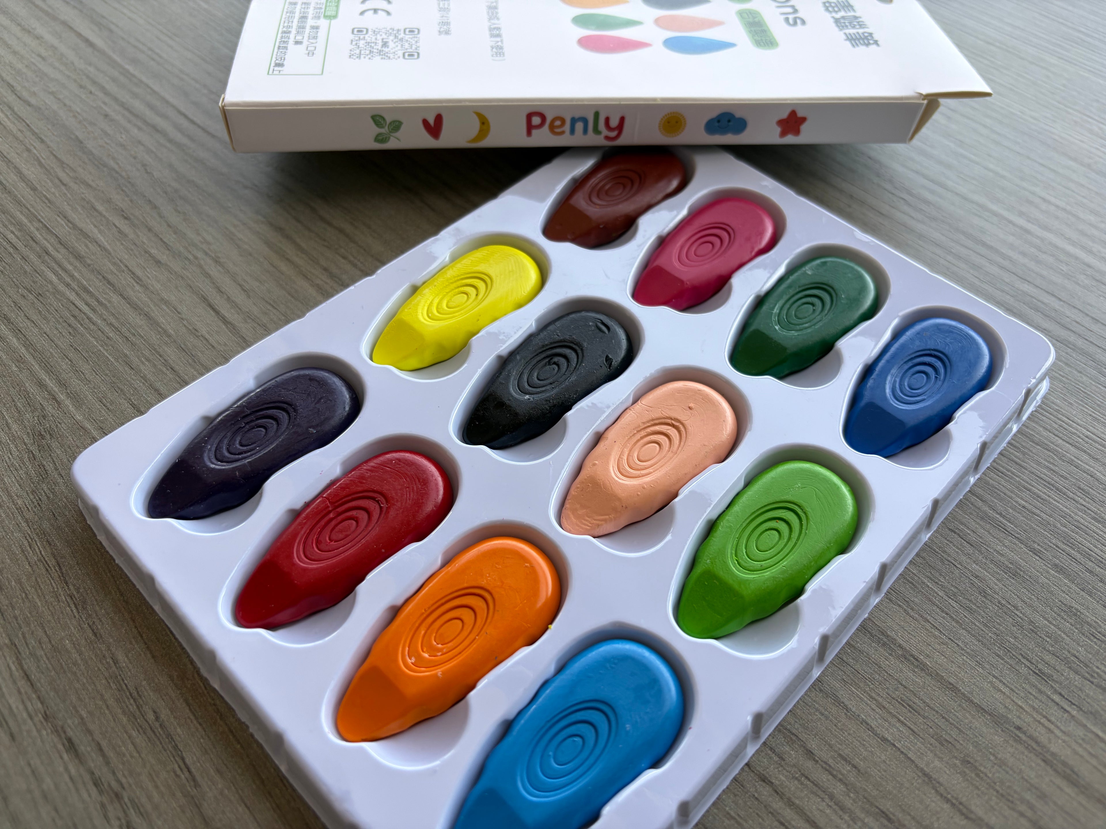 PENLY 水滴造型無毒蠟筆 12色入組｜台灣製造 SGS認證兒童蠟筆
